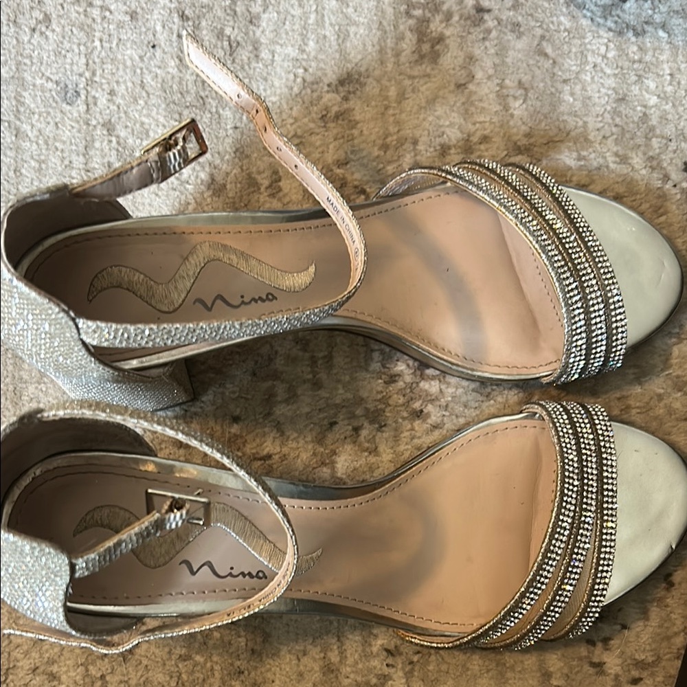 Nina Gold and Cream Heels with Elegant Detailing